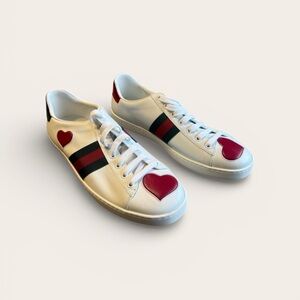 Gucci White and Red Heart Sneakers